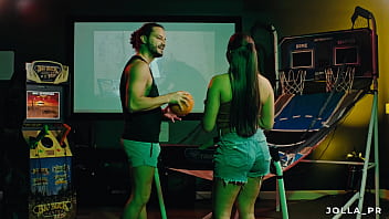 Beautiful Latina MILF Jolla gets fucked while shooting hoops at her friend&#039_s game room
