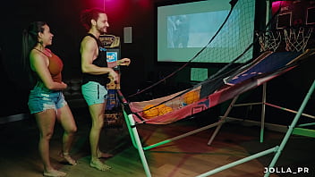 Beautiful Latina MILF Jolla gets fucked while shooting hoops at her friend&#039_s game room