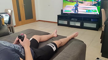 Mature step mom gives her '_s friend a blowjob to play fortnite