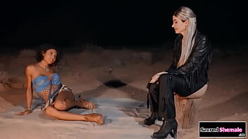 Trans biker Natalie Mars barebacks trans hitchhiker outdoors