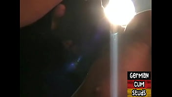 Amateur German masked stud gangbanged by tops in sling