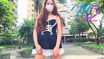Preview#2 Part1 Filipina Model Miyu Sanoh Flashing Her Pussy And Butt While Wearing Maids Mini Dress With No Underwear By The Condo Garden Whilst The Gardeners Are At Work - XXX Pinay Scandal Exhibitionist And Nudist
