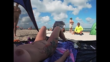 Exhibitionist Wife 511 - Mrs Kiss gives us her NUDE BEACH POV view of a VOYEUR JERKING OFF in front of her and several other men watching!