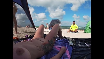 Exhibitionist Wife 511 - Mrs Kiss gives us her NUDE BEACH POV view of a VOYEUR JERKING OFF in front of her and several other men watching!