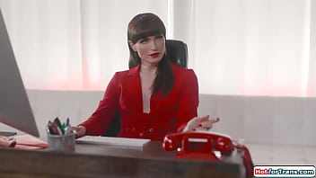 Tgirl boss Natalie Mars licks secretary