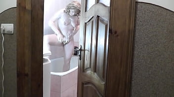 Step daughter accepts shower, step dad spy, masturbates cock and cum under door bathroom. step Daddy