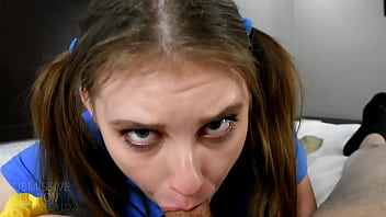 Melody Marks 18 year old gives eye watering gag inducing deepthroat blowjob to dirty old man Joe Jon on first porn audition