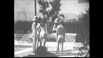 Playful busty girls are not aganst to romp for a while naked near the pool one hot day