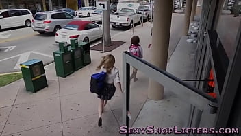 Petite teen shoplifter gets fingered