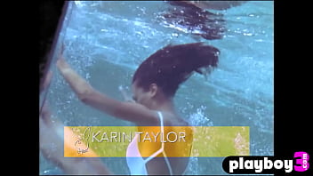 Bug boobs Latin MILF Karin Taylor posed totally naked after hot swimming