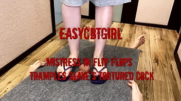 Hot milf tramples flip flops with sexy feet on step son&#039_s small cock AnnyCandy Painboy