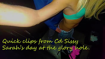 Sarah makes a stranger cum at the adult  theater booth