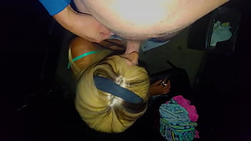 Sarah makes a stranger cum at the adult  theater booth