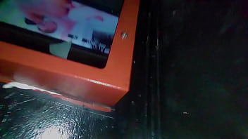 Sarah makes a stranger cum at the adult  theater booth