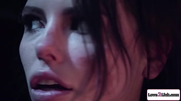 Busty brunette makes petite babe squirt