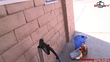 Blonde Milf with perfect big tits make a hot carwash before sex