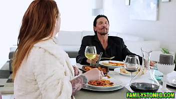 Horny babe is so ready to service her stepdads hard throbbing cock