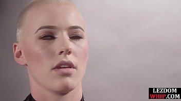 Bald blonde babe with big tits gets fingered and anal fuck