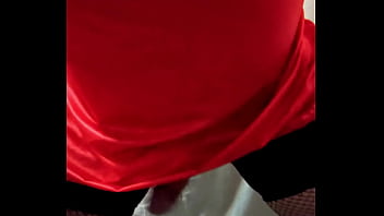 Crossdresser trying on sexy lingerie - pantyhose, fishnet stockings and 2 pair of thong then wanking and cums at the end