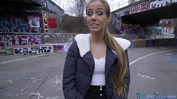 Finish blonde babe gets picked up in public has outdoor sex