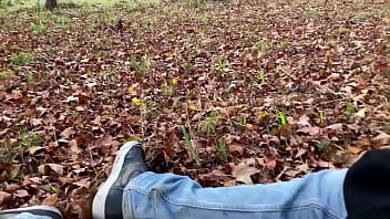 Quick, nervous fuck out in nature while hiding from cars.