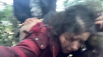 Quick, nervous fuck out in nature while hiding from cars.