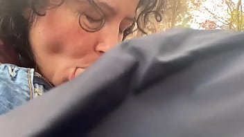 Quick, nervous fuck out in nature while hiding from cars.