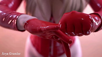 PVC and pussy tease, pierced pussy with hoops piercing and chains and vinyl clothes Arya Grander