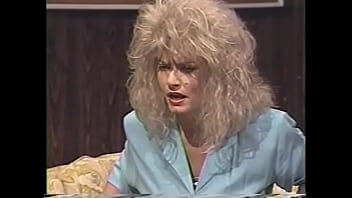 Lecherous blonde bean flicker with big melons in white lingerie asked her dyke girlfriend Sharon Kane sbout romantic night and she was rewarded with anal dildo drilling and strap-on pussy pounding at one time