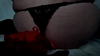 CD jerking in sexy lace shorts, thong, gloves and stockings