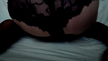 CD jerking in sexy lace shorts, thong, gloves and stockings