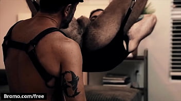 Leathermen (Vince Parker, Jake Nicola) are ready for some playtime so the hairy bearded top straps - Bromo