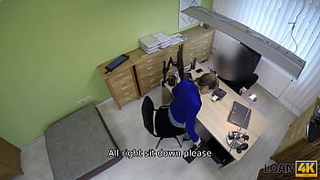 LOAN4K. Bank clerk cant wait to see his clients massive fake tits