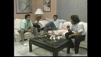 Brunette sexploitress with big natural knockers Christy Canyon prefers when three well hung studs try to satisfy her voracious sexual appetite