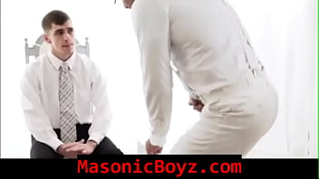 Bound Boy gives a huge load from a handjob- MasonicBoyz.com