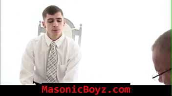 Bound Boy gives a huge load from a handjob- MasonicBoyz.com