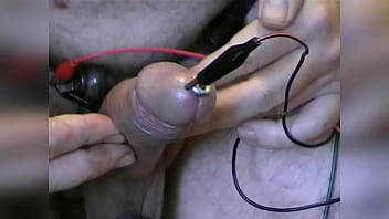 Cumshot through CBT Louis'_s urethra tube by prostate, cock and balls electro