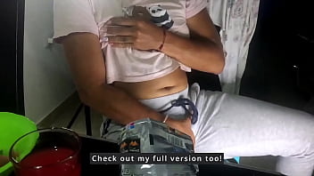 TS Angelique - Watch me doing housework and how I get my ladydick out of my sweatpants during the break and play with it.