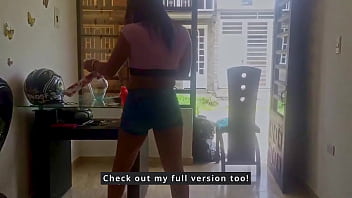 TS Angelique - Watch me doing housework and how I get my ladydick out of my sweatpants during the break and play with it.