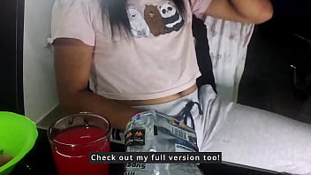 TS Angelique - Watch me doing housework and how I get my ladydick out of my sweatpants during the break and play with it.