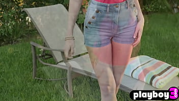 Sexy big ass teen Emily Bloom showed her nice shaved pussy after passion posing action