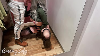 Quick fitting room sex ends with cum on my big boobs