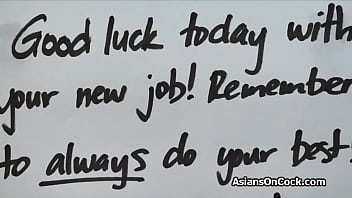 Two hard cocks for Asian delivery babe