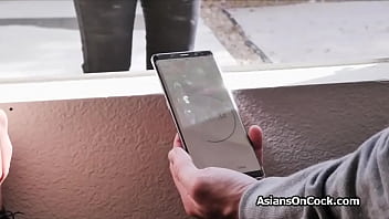 Two hard cocks for Asian delivery babe