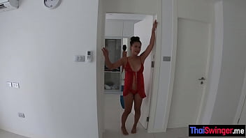 Perverted Asian slut sucking big penis after she posed for a bad client