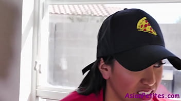 Asian Teen Comes To Deliver Pizza And Gets Stuck- Ember Snow