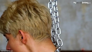 Young master punishes blond twink, feed him with cum and milks his cock - BCT, Electro, BDSM