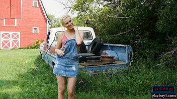 Big ass country MILF blonde Jenessa Dawn outdoor striptease fun