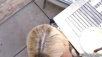 India Summer drop her knees down and gobbles on Stepbrothers swelling cock