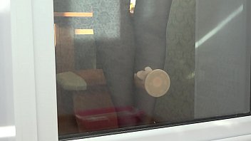 Slim milf masturbates outside the window. Juicy butt doggy style and foot fetish in stockings.